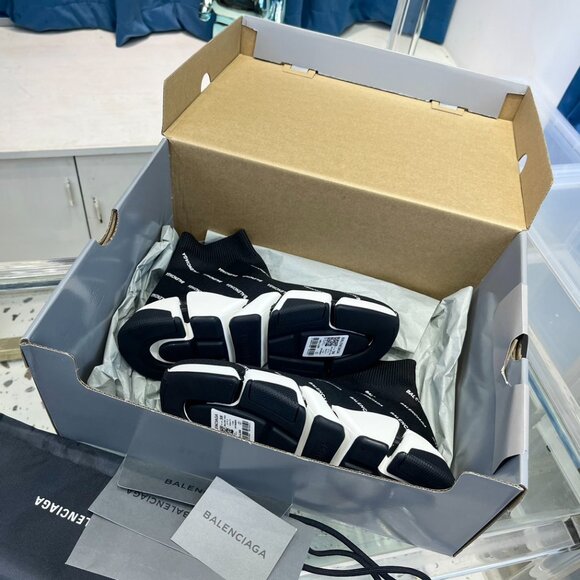 Balenciaga Black Knit Fabric Speed LT Clear Sneakers Size 44 - Picture 1 of 5